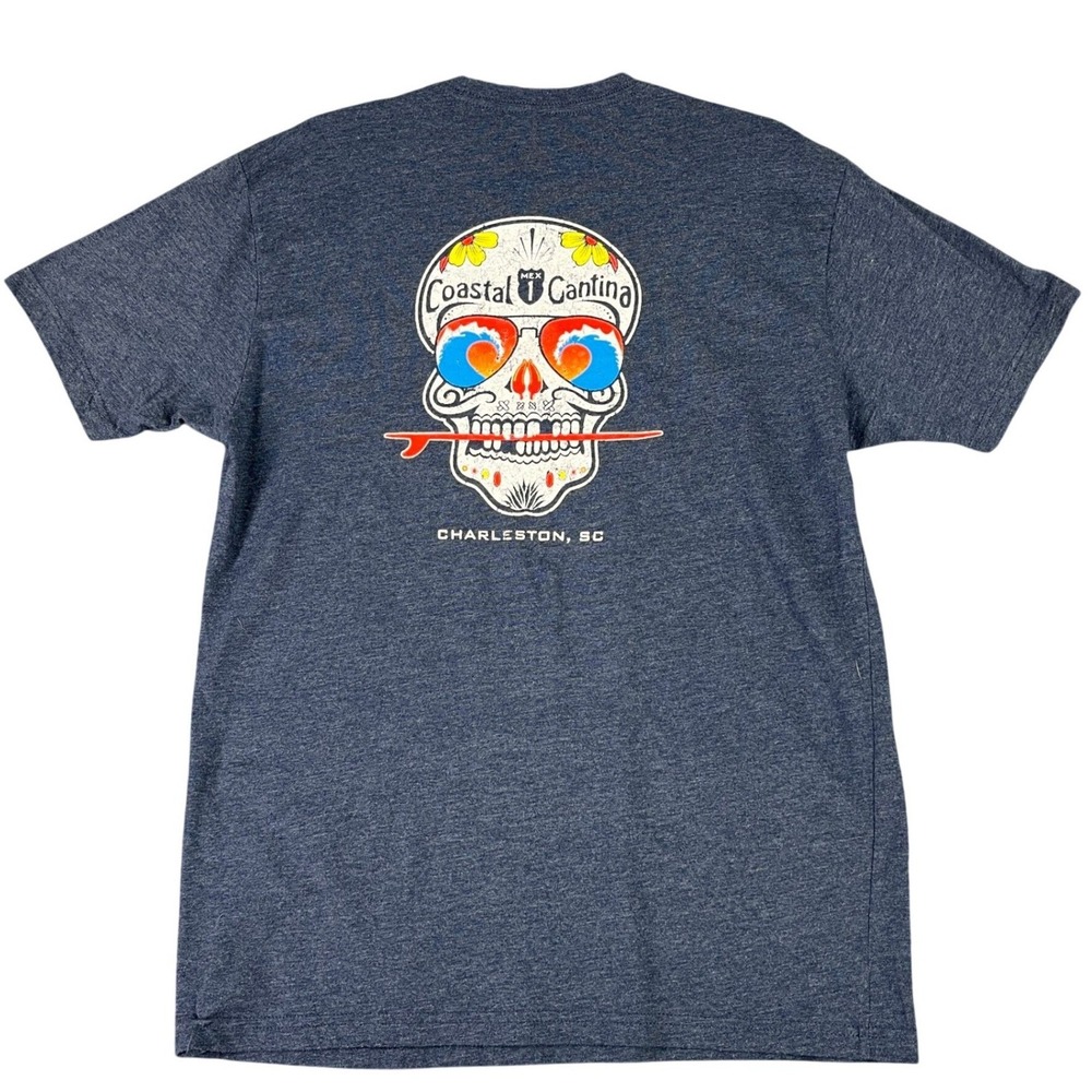 Mex 1 Coastal Cantina Charleston SC Sugar Skull Surfboard Graphic Shirt M Mens